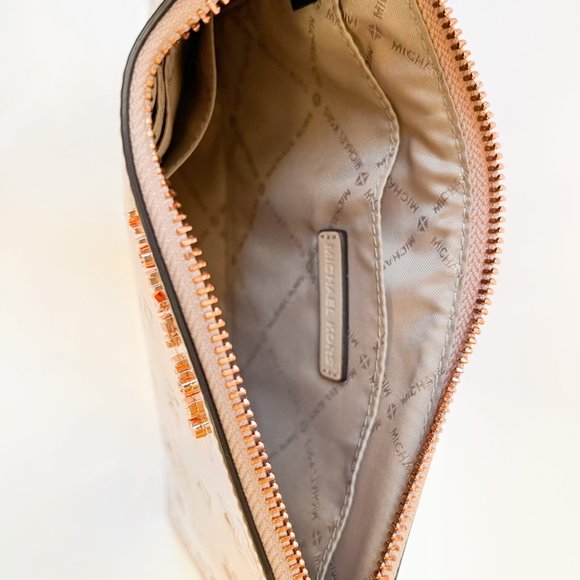 Michael Kors Jet Set Travel XL Clutch Wristlet Mirror Metallic MK Rose Gold - Picture 4 of 6